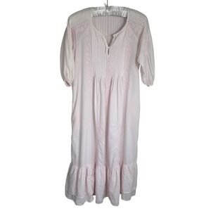 Soft Surroundings Pink Cotton Embroidered Pintuck Boho Midi Dress Pockets M